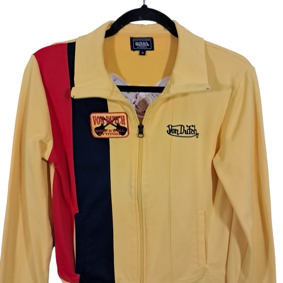 Vintage 2000s Von Dutch Full Zip Track Jacket Yellow Retro Y2K Biker Baddie - Picture 3 of 13